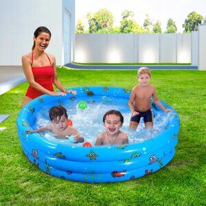 51x13In Inflatable Swimming Pool Blow Up Family Pool For 3 Kids Foldable Swim Ba